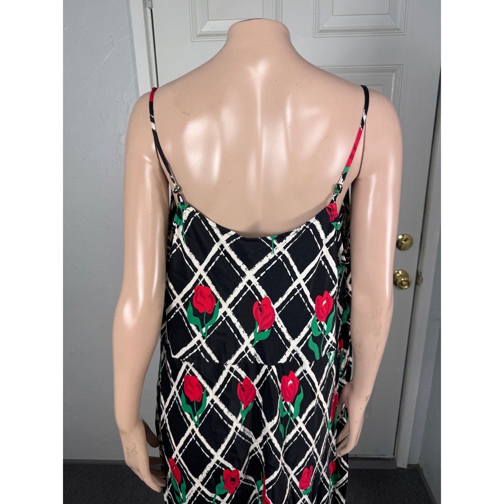 Anthropologie Elyse Slip Dress 1X Viscose Floral Rose Plaid Midi Plus Size U3-10 - Picture 5 of 8